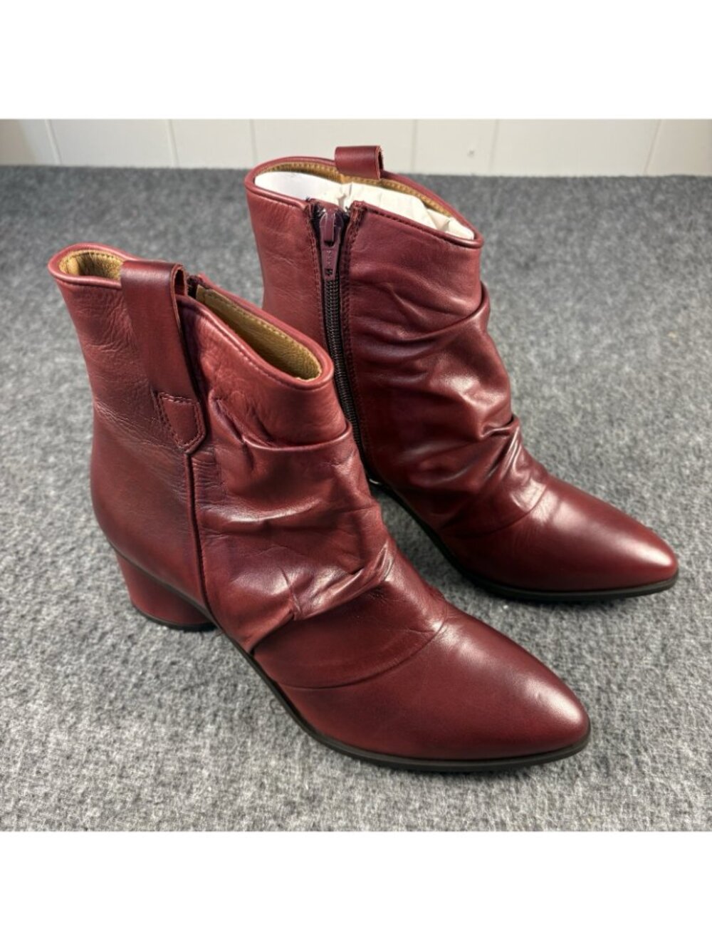 Miz Mooz Jared Bordeaux Leather Ruched Ankle Boots EU 38 US 7.5-8 NIB - Picture 7 of 16